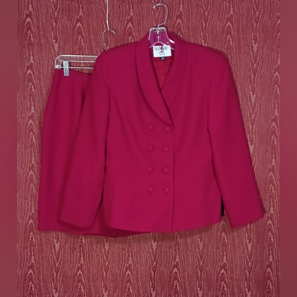 KASPER ASL 2 Piece Dark Red Long Sleeve Collared Pocket Button Blazer Skirt 10P